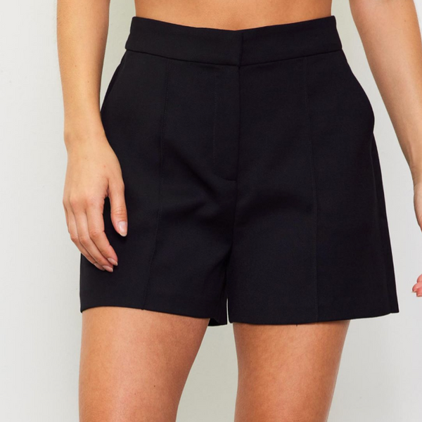 Tailored Pintuck Shorts, Black