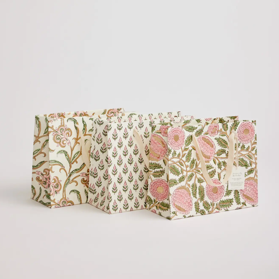 Hand Block Printed Gift Bags, Pink