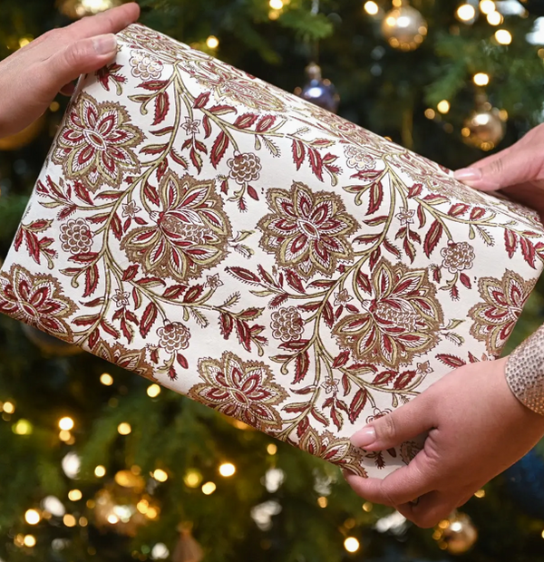 Hand Block Printed Wrapping Paper, Festive